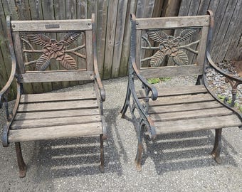 Vintage Berkeley Forge & Foundry Cast Iron and Slatted Wood Garden/Patio Chairs, Local pickup only in New Castle, DE