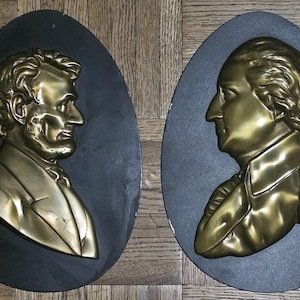 Vintage Wall Sculpture, Abraham Lincoln & George Washinton, Wall Plaque, 3D Raised 10.25&quot;