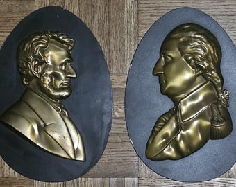 Vintage Wall Sculpture, Abraham Lincoln & George Washinton, Wall Plaque, 3D Raised 10.25"
