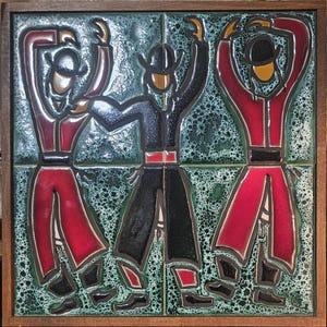 Vintage Ein-Reb Art, Hassidic Dancers, Hand Crafted Ceramic Tile Wall Plaque