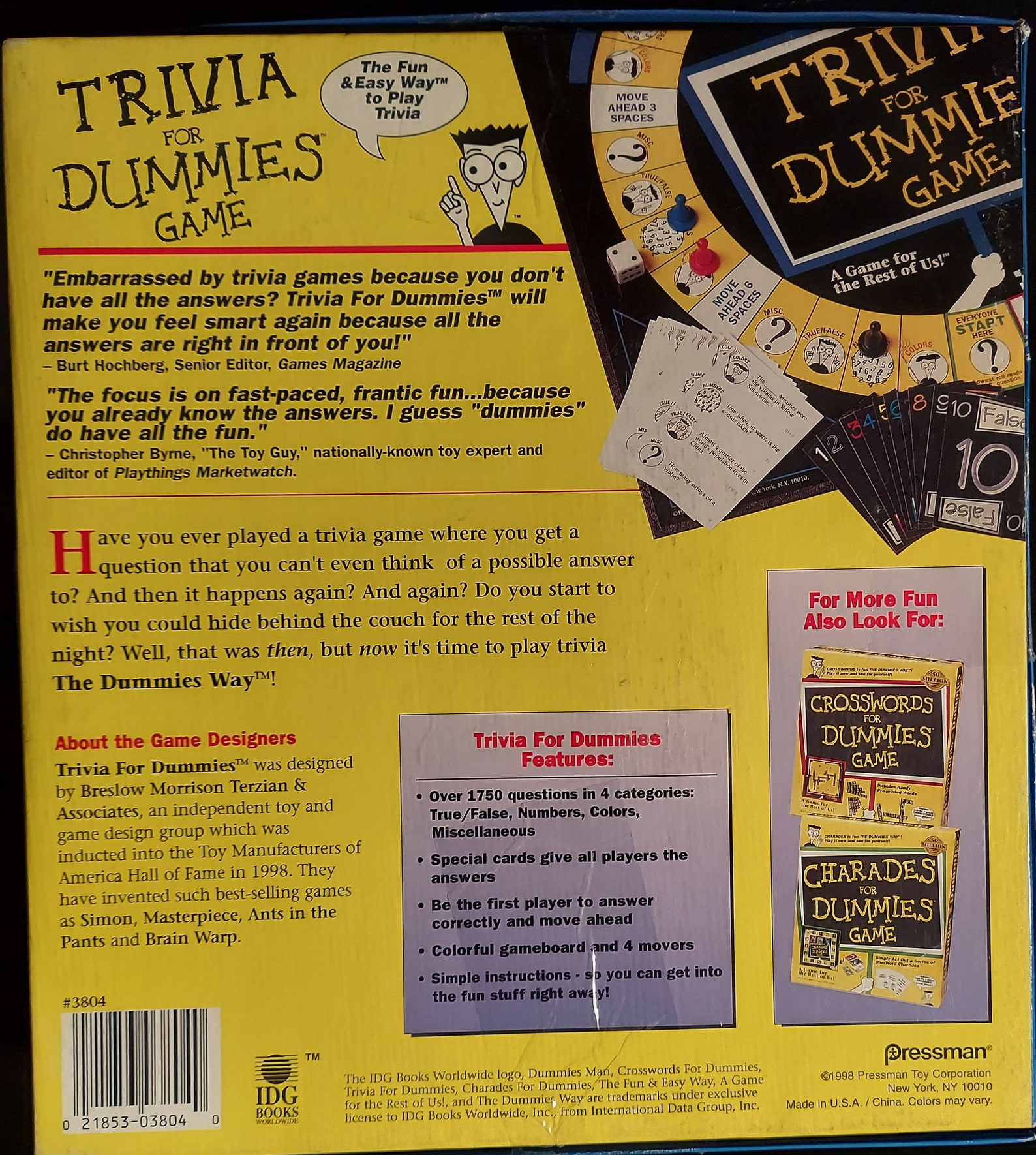 Vintage Trivia for Dummies Game Board Game 1998 Pressman Toy Etsy