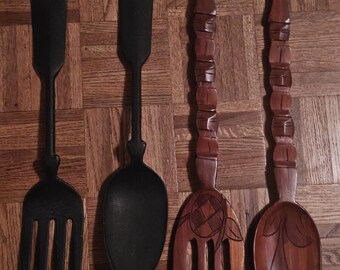 Vintage Large Fork and Spoon Set, Wall Art Decor, Farmhouse Decor