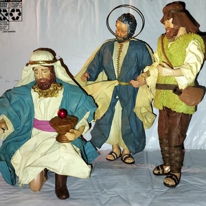 Vintage Spiritual Men Figurines, Nativity, Christmas, Stiffened Fabric, Clothtique, Lot of 3