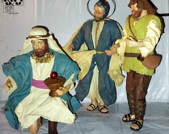 Vintage Spiritual Men Figurines, Nativity, Christmas, Stiffened Fabric, Clothtique, Lot of 3