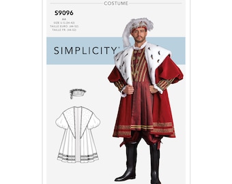 Simplicity #S9096, Men's Historical Costume Pattern, Period Clothing, Coat, Hat, Size Available AA 34-42 & BB 44-52, UNCUT