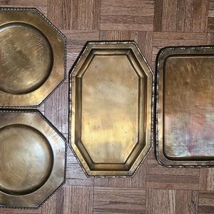 Vintage Brass Bamboo Rim Trays, Mid Century Modern Decorative Trays, Made in India