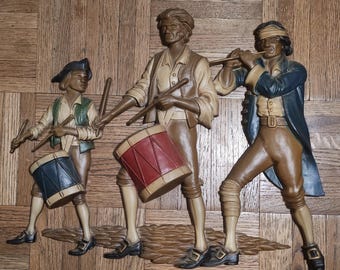 Vintage 1970s Sexton, Colonial Revolutionary, Baseball Kids, Metal Wall Hanging, Mid Century Sculptured Wall Art