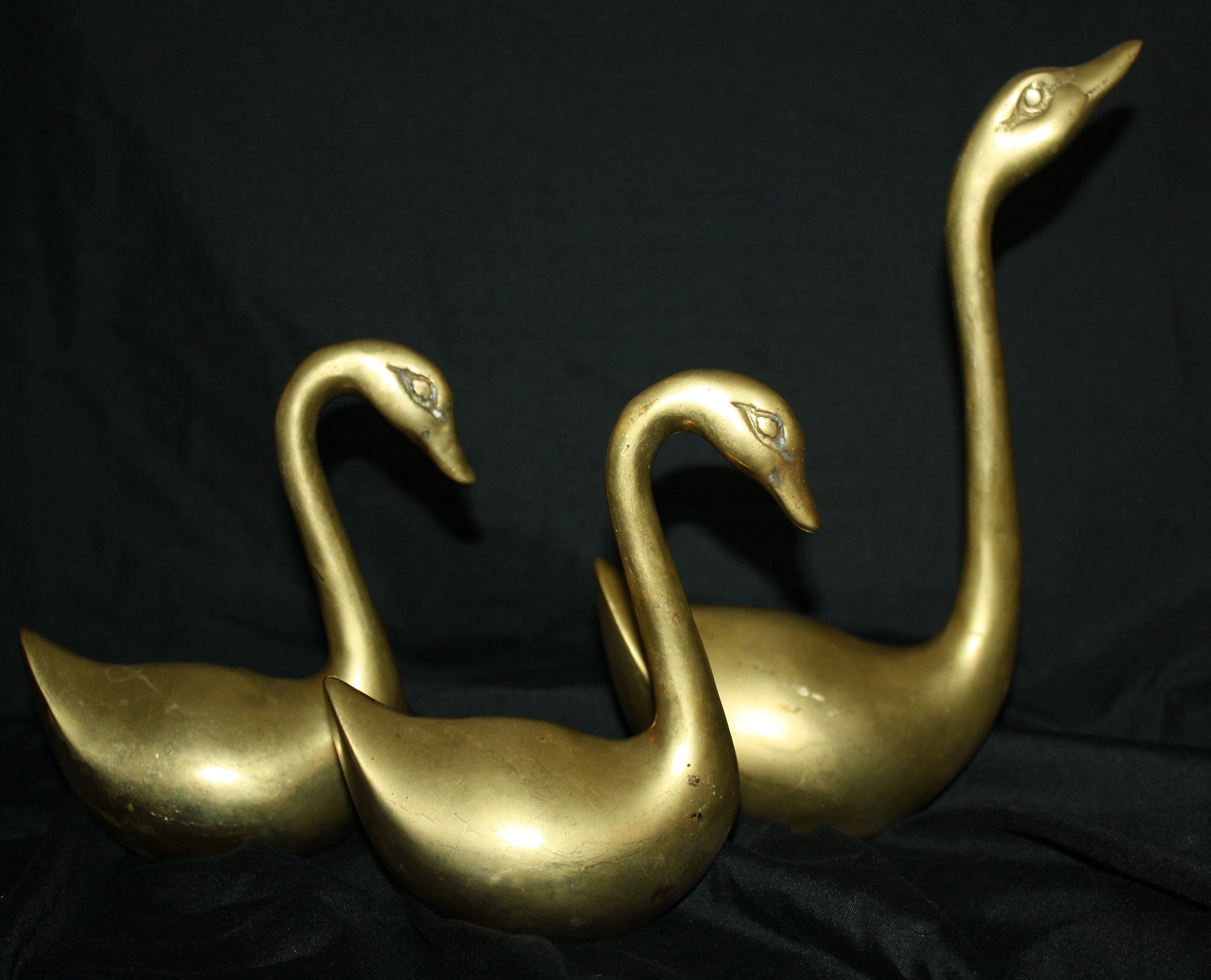 Vintage Brass Swan Sculptures, Lot of 3
