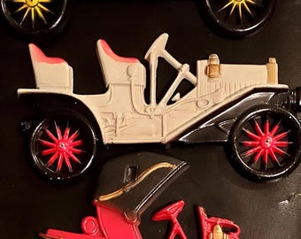 Vintage 1970's Cast Metal Wall Decor, Automobiles, Instruments, Violin, Mandolin