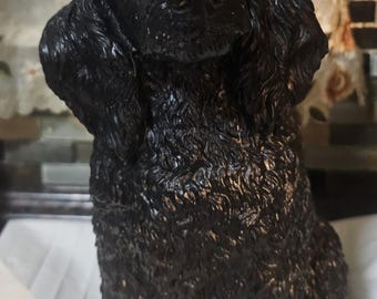 Vintage 1980s Black Poodle Figurine, Dog Figurine, Dog Statue, approx. 12" Tall