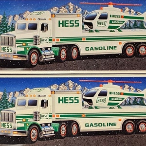 1990s HESS Toy Truck and Helicopter, Truck and Racer Lamborghini, Working Lights, NIB