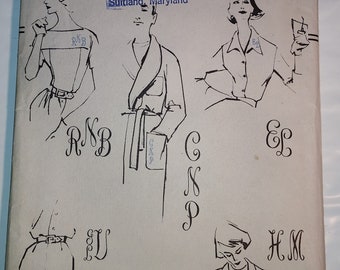 Vintage 1957 Vogue 9238 Sewing Pattern, Transfer Embroidery alphabets for Monograms, UNCUT
