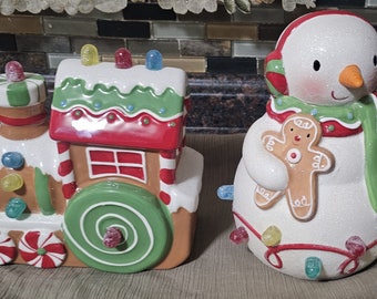 Holiday Home Decor, Christmas Decor, Snowman, Christmas Train, Christmas Stockings, Stocking Holders, Tabletop Decor, Mantel Decor