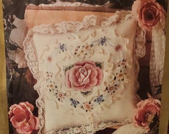 Vintage 1990s Something Special - Stamped Embroidery Kits, Rose Heart Pillow, Violet Nosegay Pillows 14" x14" #80224, NIP Sealed