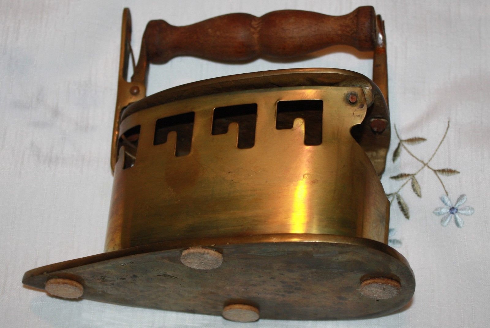 ANTIQUE Coal Brass Iron w/Wooden Handle Primitive