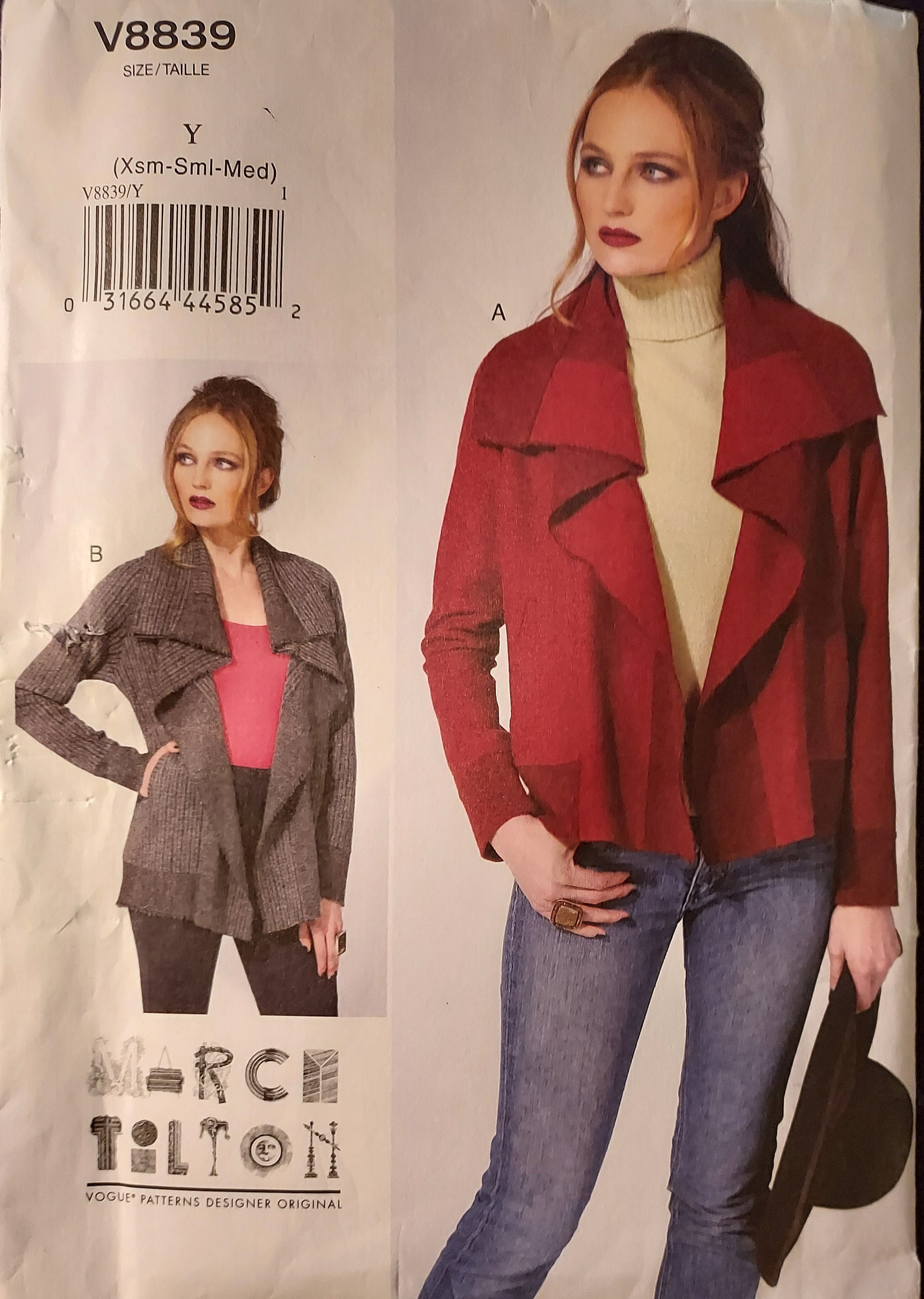 Vogue Pattern V8839, Misses Jacket, Sewing Pattern, Designer Marcy