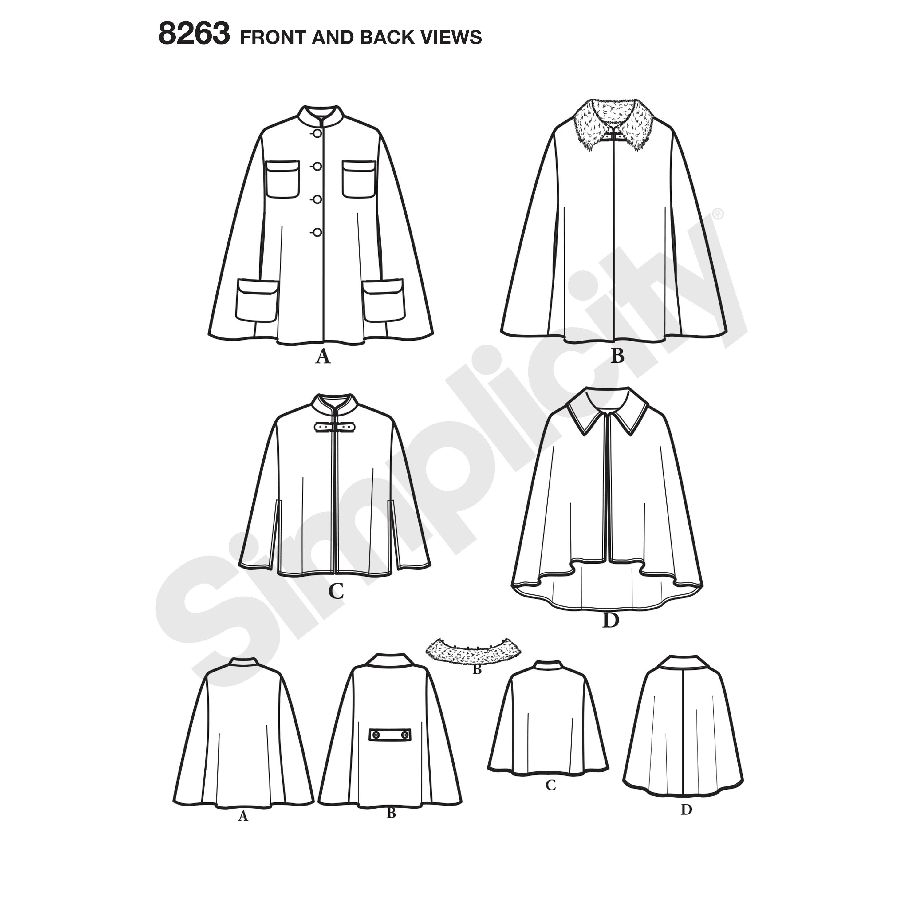Simplicity 8263, Sewing Pattern, Women's Cape and Capelets with Collar