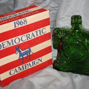 Vintage Wheaton First Edition 1968 Campaign Bottle, Democratic Donkey Green Bottle, Decanter