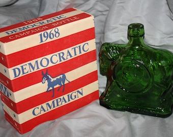 Vintage Wheaton First Edition 1968 Campaign Bottle, Democratic Donkey Green Bottle, Decanter