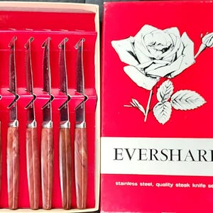 Vintage 6 Piece Stainless Steel Steak Knives Sets, Eversharp & Lifetime Cutlery