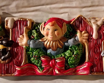 Vintage Robel Hall Ceramic JOY Christmas Elf, Pixie Candle Holder Candle Holder