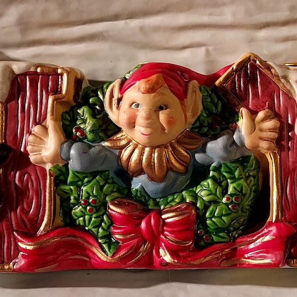 Vintage Robel Hall Keramik JOY Weihnachten Elfen Kerzenhalter