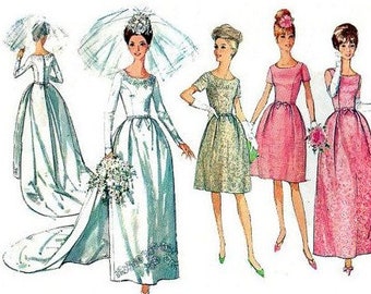 Vintage 1960s Simplicity Pattern #6353, Misses' Wedding Dress or Bridesmaids' Dress or Evening Dress Size 10, PRE-CUT