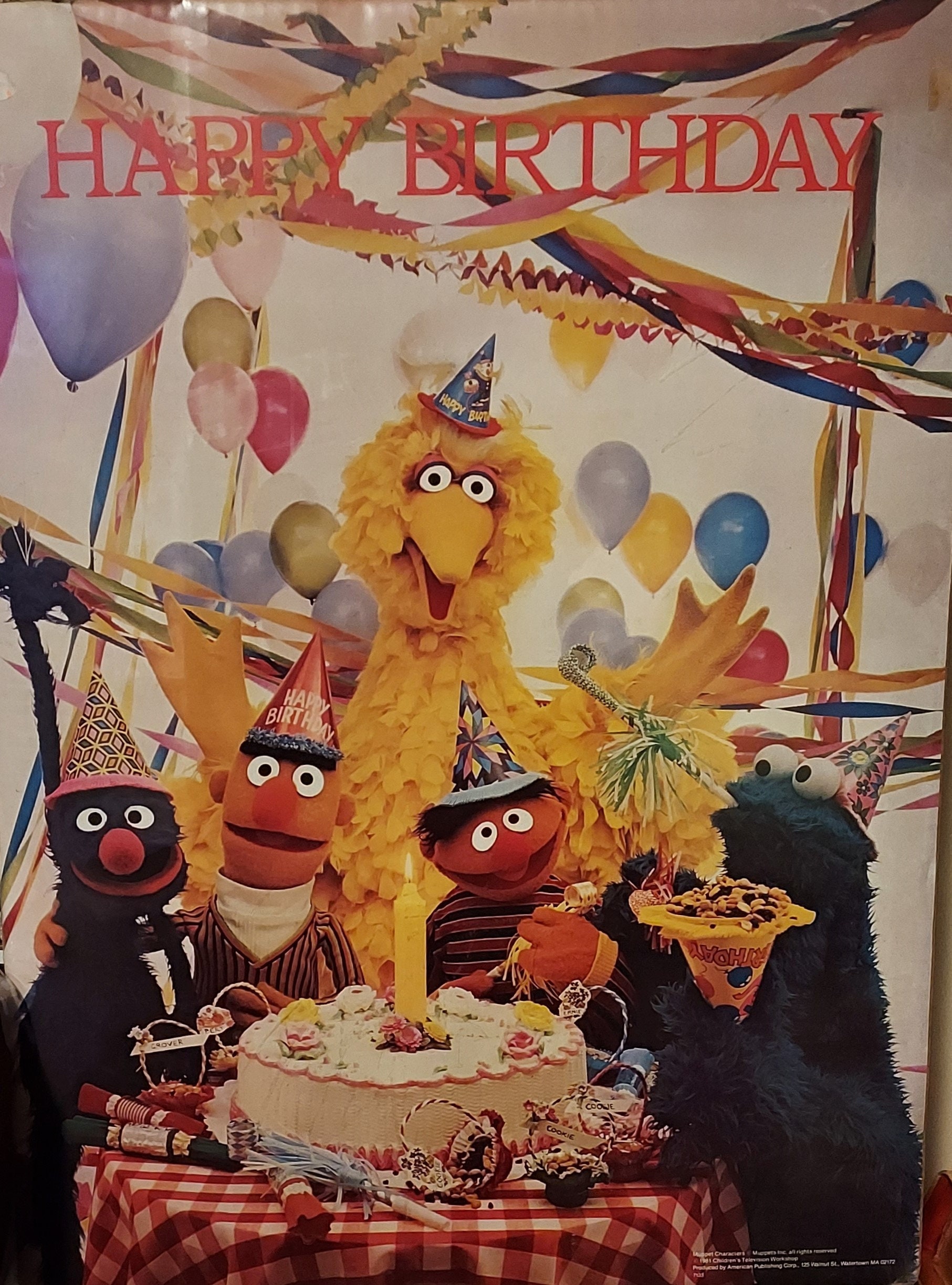 Vintage 1980s HAPPY BIRTHDAY Muppet Characters Poster, Wall Decor, Wall