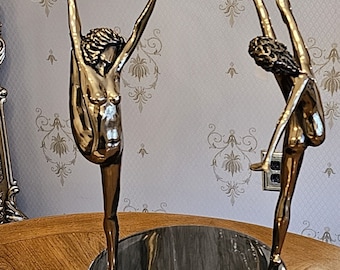 Bronze Statues on Marble, 3 Nude Females Dancers on Marble Base, Art Deco, Unsigned ***DISCOUNT***