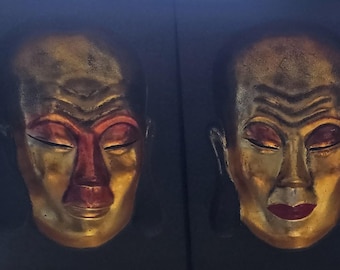 Vintage Asian Wall Art, Heavy Brass Head Face Masks - Lord Shiva, Laughing Buddha, Buddha