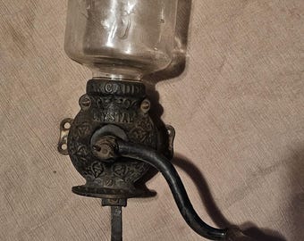 Antique c. 1900 Arcade Crystal No. 3 Wall Mount Coffee Grinder