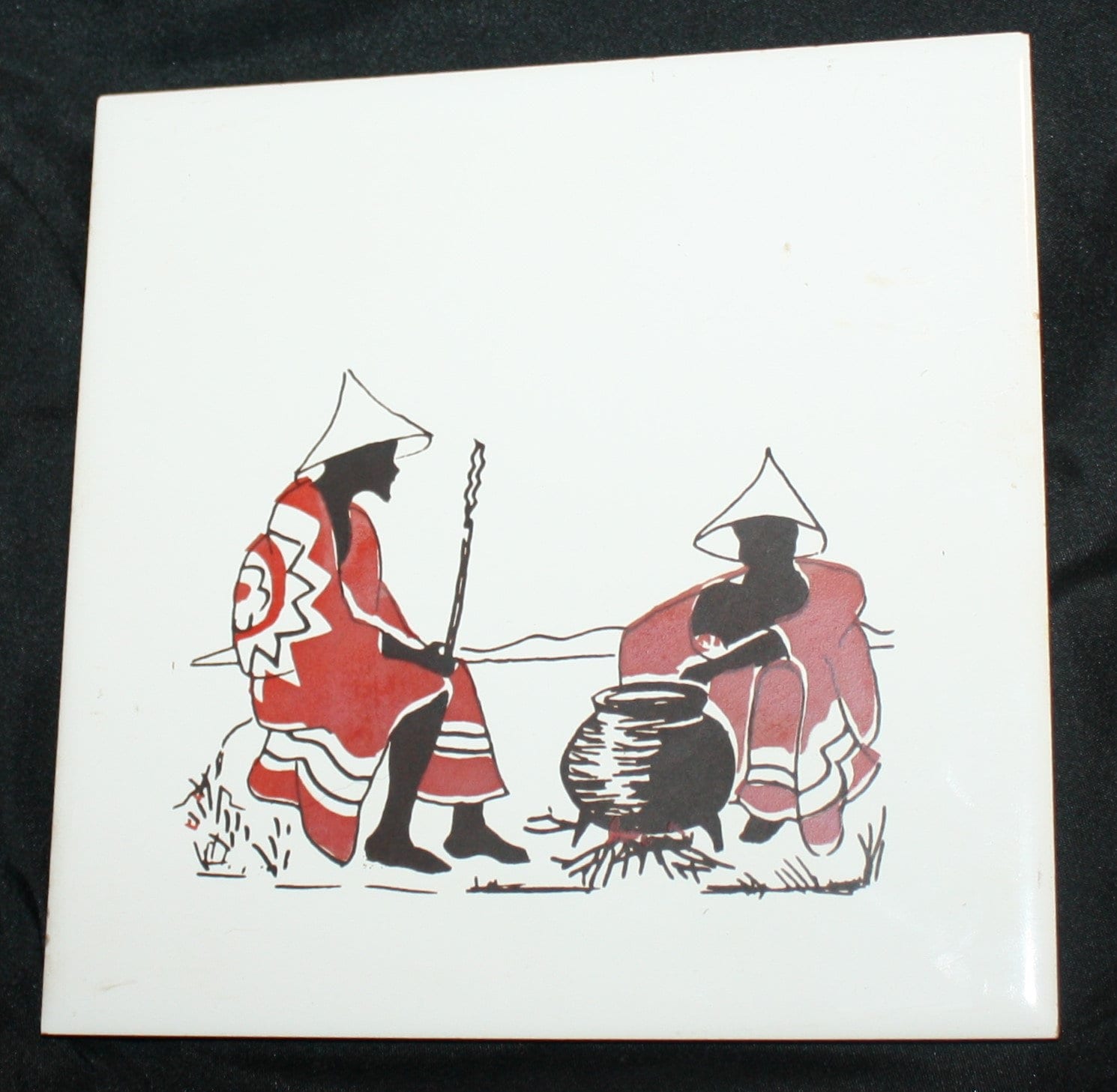 Vintage Ceramic Art Tile, Hand Painted, AfrikanTribal Life, Johnson Tiles, South Africa