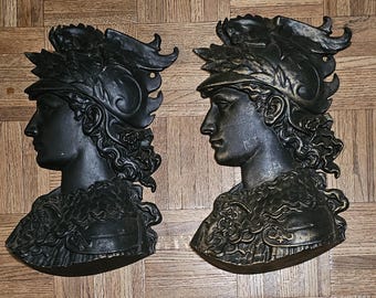 Vintage Wall Plaque, Greek God Perseus Slayer of Medusa, Warrior, Cast Metal, Wall Sculpture