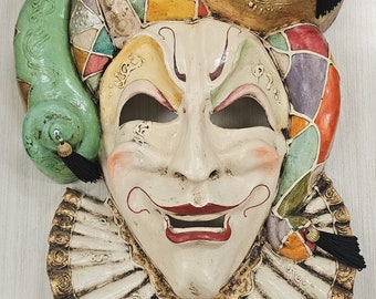 Vintage Scarabocchio Venetian Handmade Masquerade Wall Mask, Papier-Maché, Made in Venice