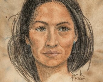 Pastel Chalk Portrait, Indigenous Native American, Wall Hanging, Native Home Decor