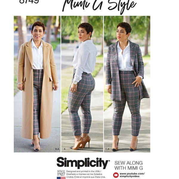 Simplicity 8749, S8749, R11253, Misses'/Women's Mimi G. Style Coat and Pants, Sewing Pattern, Size Available: AA 10-18 & BB 20W-28W, UNCUT