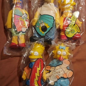 Vintage 1990s Burger King Promo Simpsons Dolls, Homer, Marg, Bart. Lisa, Maggie, Lot of 5, Factory Sealed