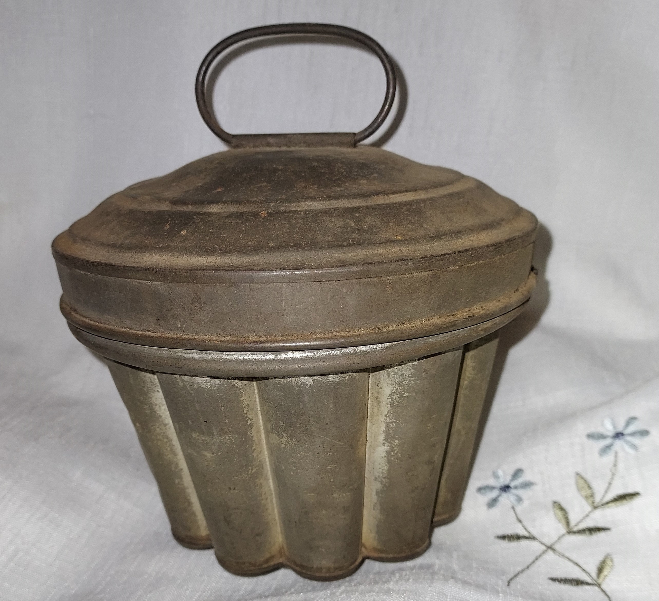 Vintage Tin Pudding Mold w/Lid, Jello Mold, Boiler, Steamer, Antique