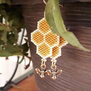 Large Honeycomb Earrings with Bee