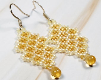 Mini Honeycomb Earrings with Honey Drop