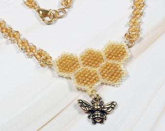 Honeycomb Necklace with Bee