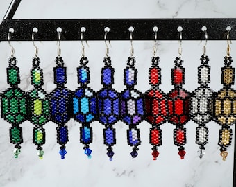 Legend of Zelda Rupee Themed Beaded Earrings with Swarovski Crystal Accents