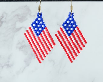 American Flag Earrings with Swarovski Crystals