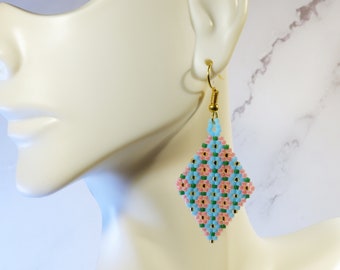 Blue and Pink Flower Earrings