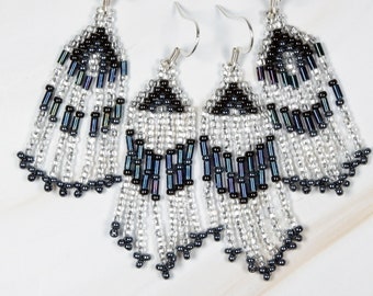Silver and Blue Fringe Earrings