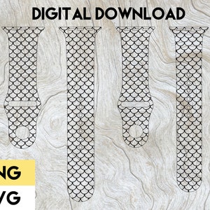 Fish Scale Pattern Apple Watch Band Digital File SVG PNG Cricut Silhouette Glowforge Mermaid Ocean Sea