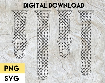 Fish Scale Pattern Apple Watch Band Digital File SVG PNG Cricut Silhouette Glowforge Mermaid Ocean Sea