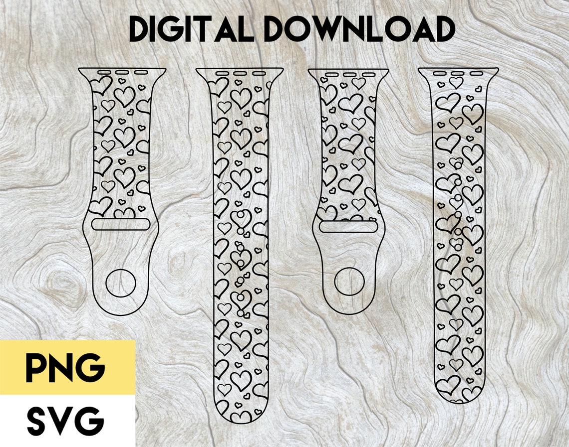 Hand Drawn Hearts Apple Watch Band Digital File SVG PNG Cricut