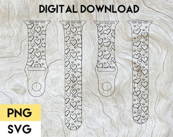 Hand Drawn Hearts Apple Watch Band Digital File SVG PNG Cricut Silhouette Glowforge Love