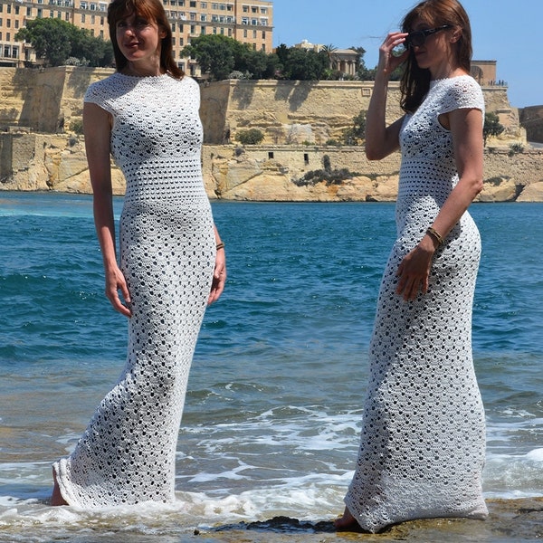 Seamless crochet dress PATTERN written in English + chart, sizes Xs-XL ONLY, top down beach wedding dress crochet pattern, adjustable length